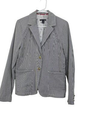 Tommy Hilfiger Womens Striped Blazer SZ L/G Cotton Blend Nautical Striped Print